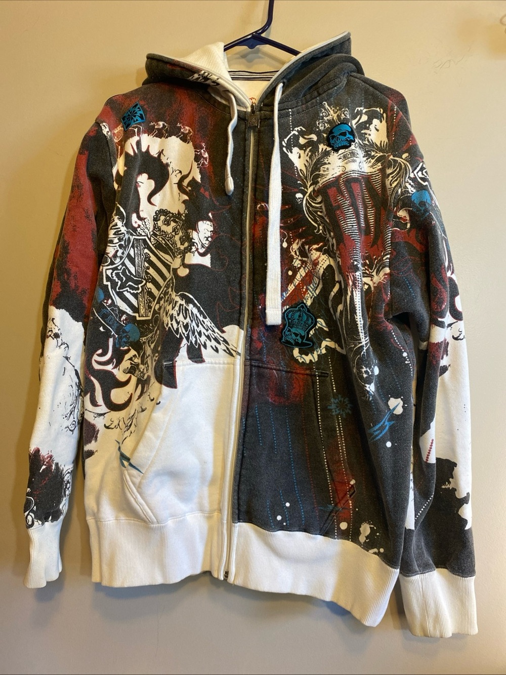 Vintage Y2K Fox‎ Racing Hoodie Men’s Size Large Skull Grunge Full Zip